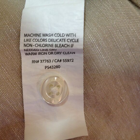 Perry Ellis Linen Blend Short Sleeve Button Up Shirt Tan Mens Size Large L - Picture 7 of 8